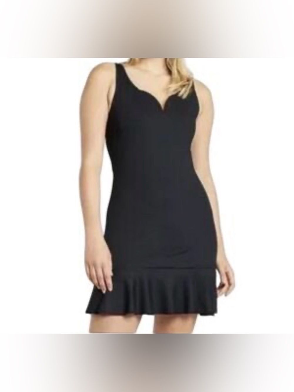 Express Black Sleeveless Notched Neckline Ribbed Knit Ruffle-Hem Dress Size S